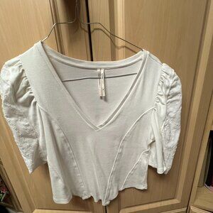 Anthropologie Puff-Sleeve Structured V-Neck Top